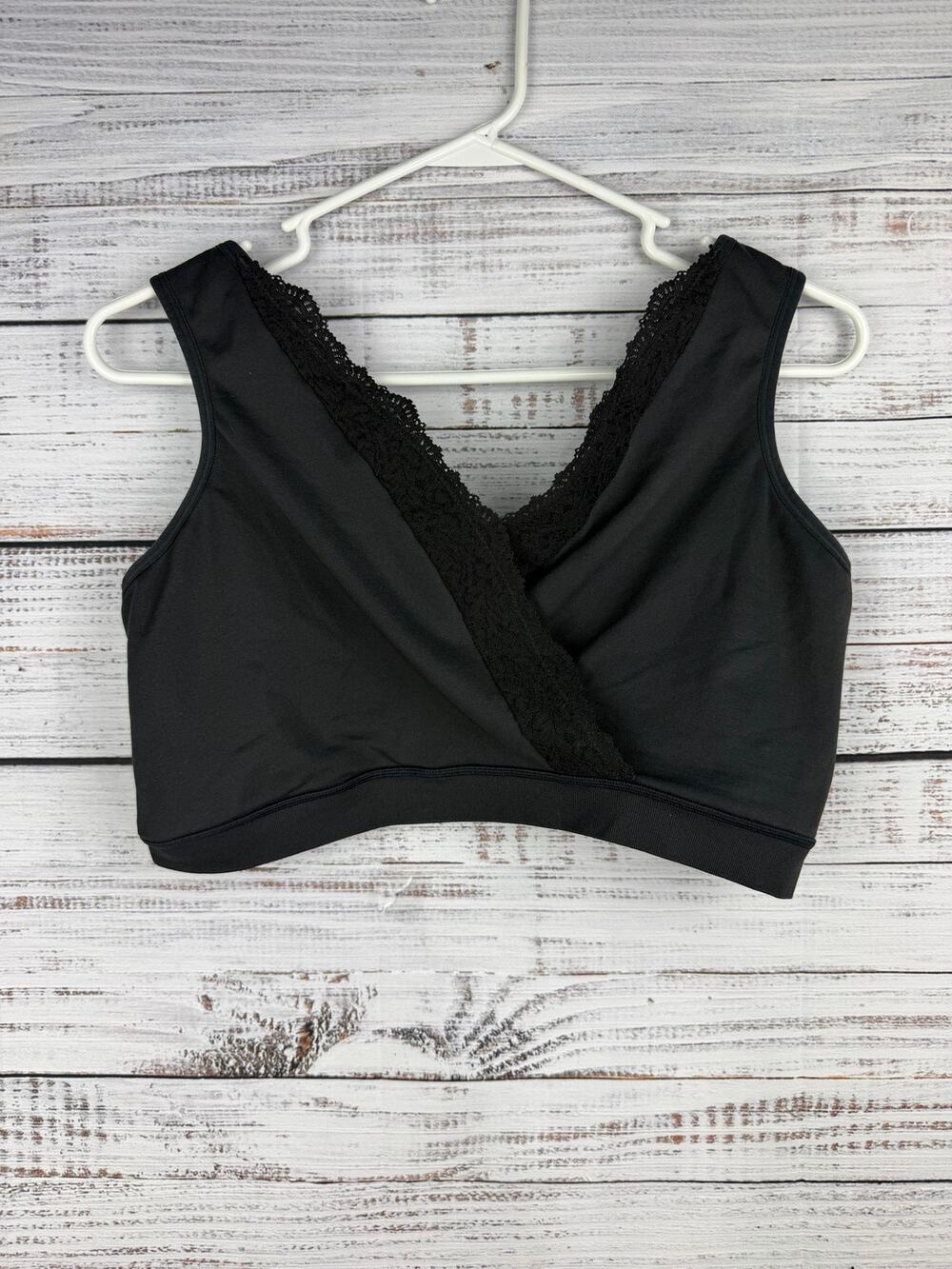 Cacique Black Bralette 22/24 Comfort Lounge Casual Stretch Lace Crossover